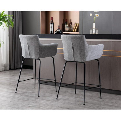 Moderner Barhocker 2er Set mit Frottee & Metallfüßen Grau