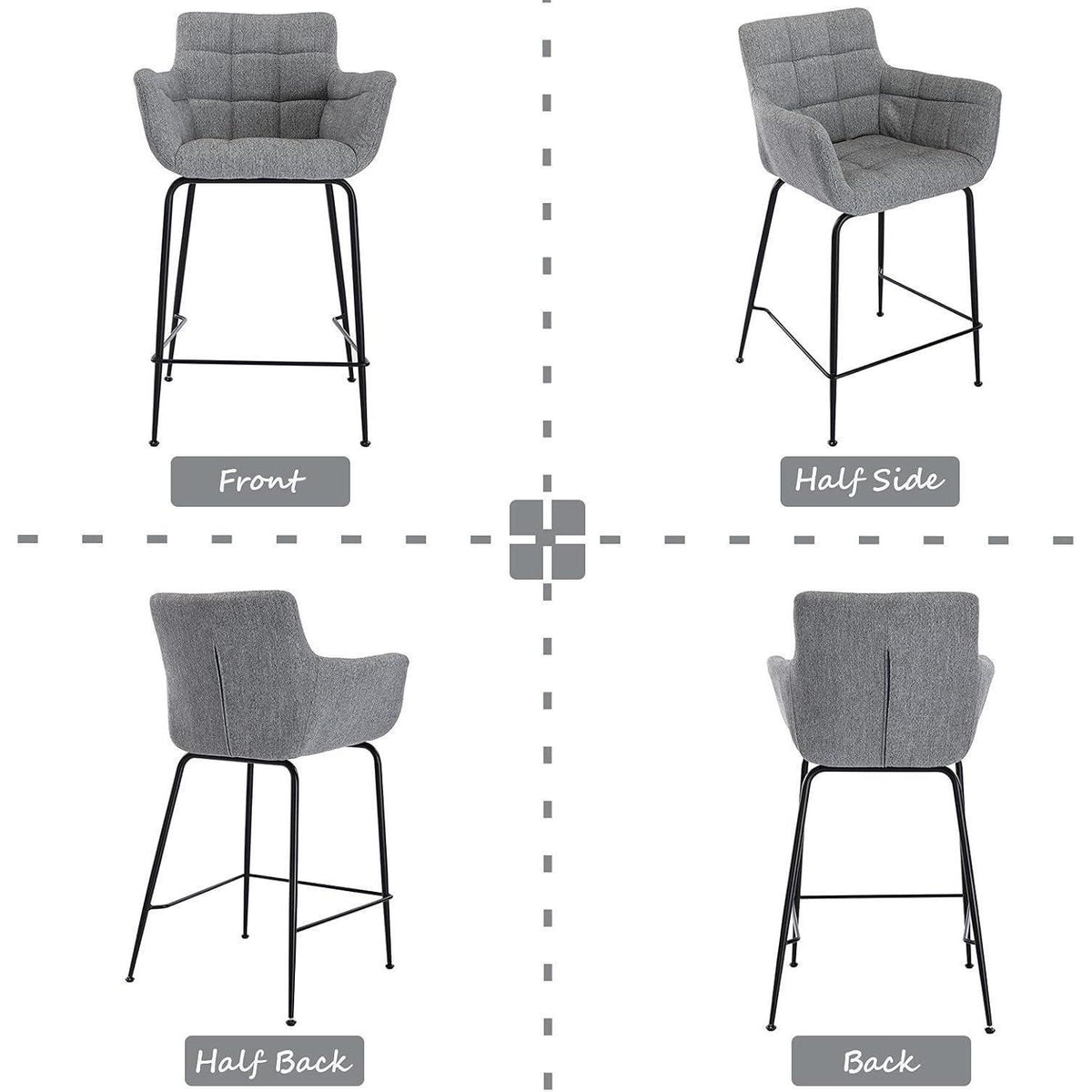 Moderner Barhocker 2er Set mit Frottee & Metallfüßen Grau