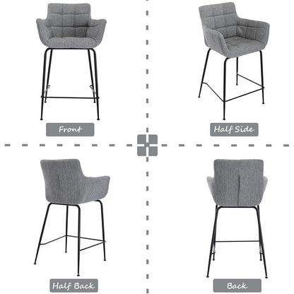 Moderner Barhocker 2er Set mit Frottee & Metallfüßen Grau
