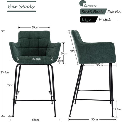 Moderner Barhocker 2er Set mit Frottee & Metallfüßen, Grün