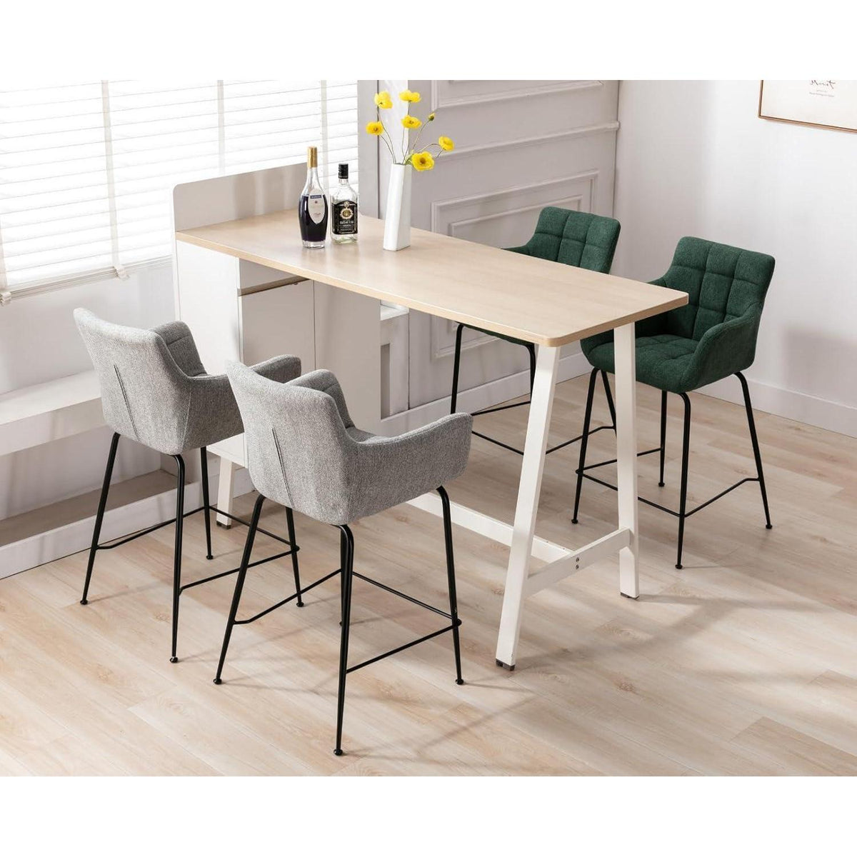 Moderner Barhocker 2er Set mit Frottee & Metallfüßen, Grün