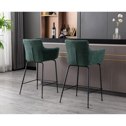 Moderner Barhocker 2er Set mit Frottee & Metallfüßen, Grün