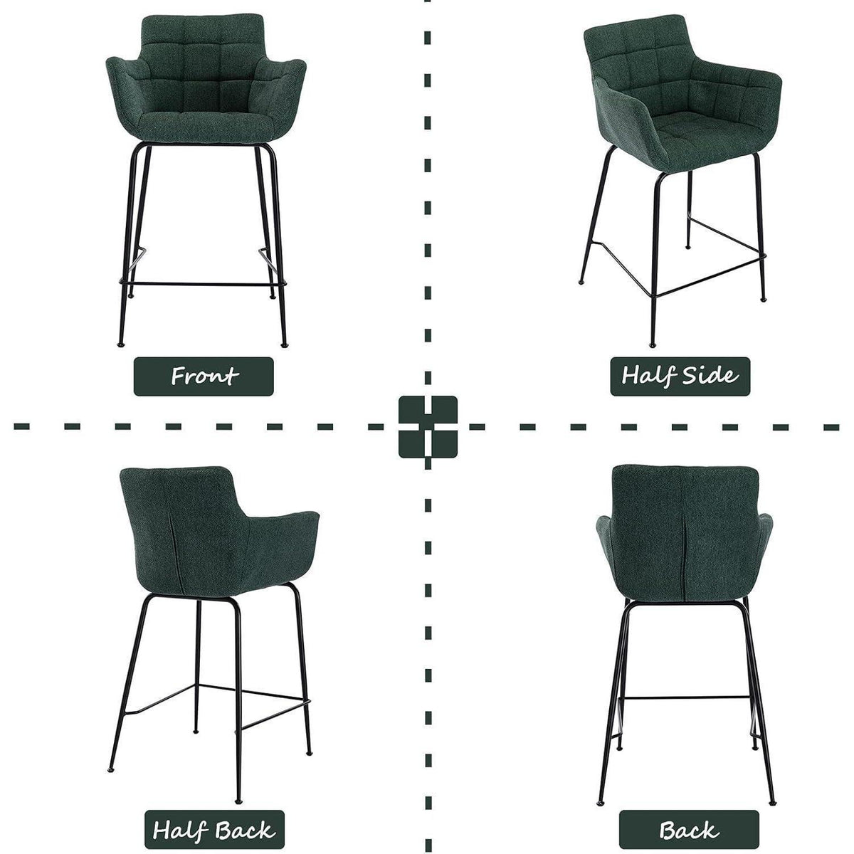 Moderner Barhocker 2er Set mit Frottee & Metallfüßen, Grün