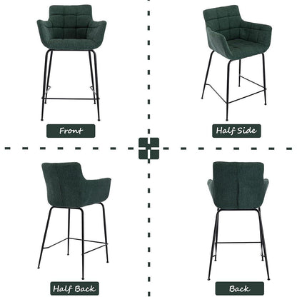 Moderner Barhocker 2er Set mit Frottee & Metallfüßen, Grün