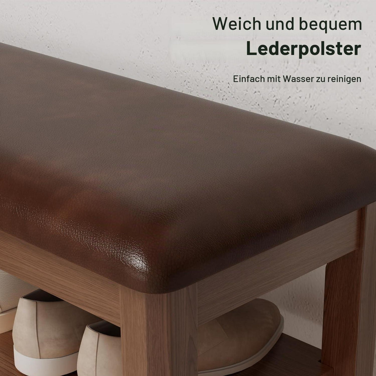 Schuhregal Bank mit Kissen, 100cm Walnuss