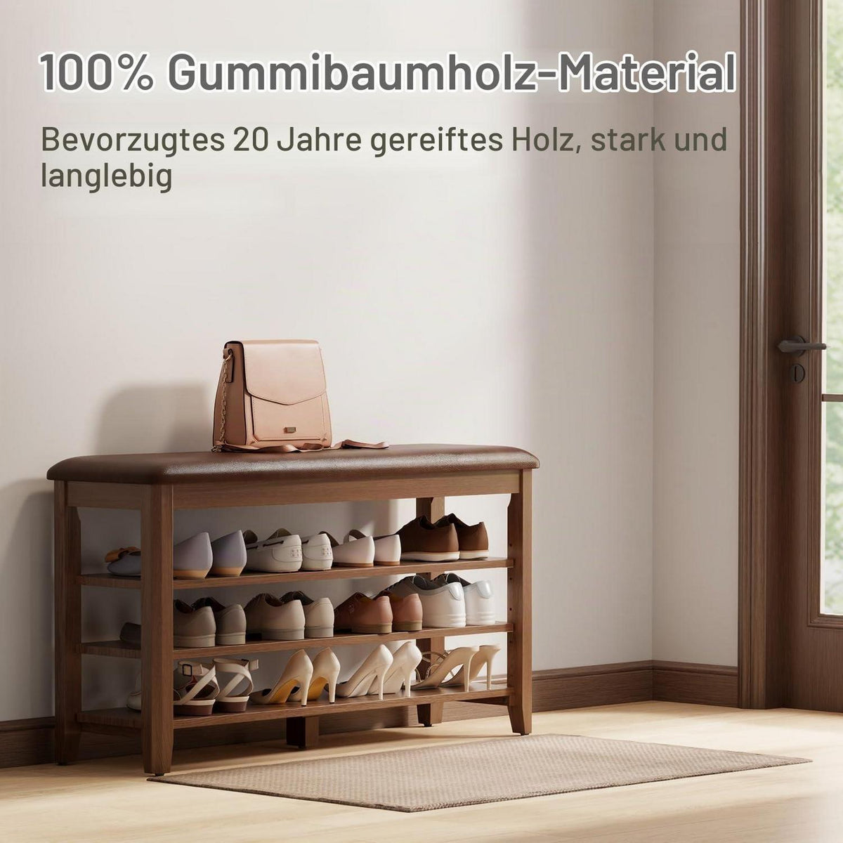 Schuhregal Bank mit Kissen, 100cm Walnuss