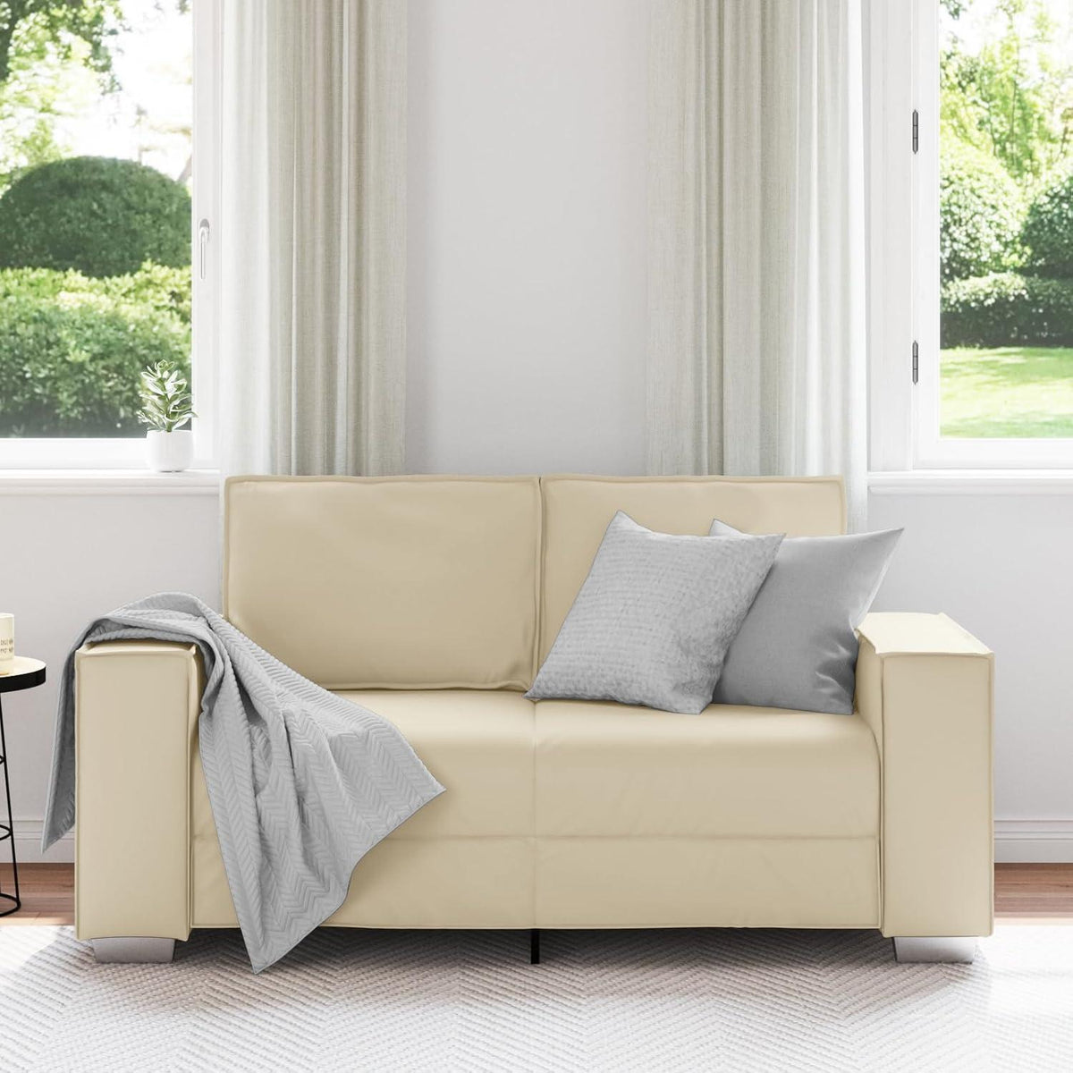 2-Sitzer Sofa Creme – Kleines Sofa 120cm in Lederoptik