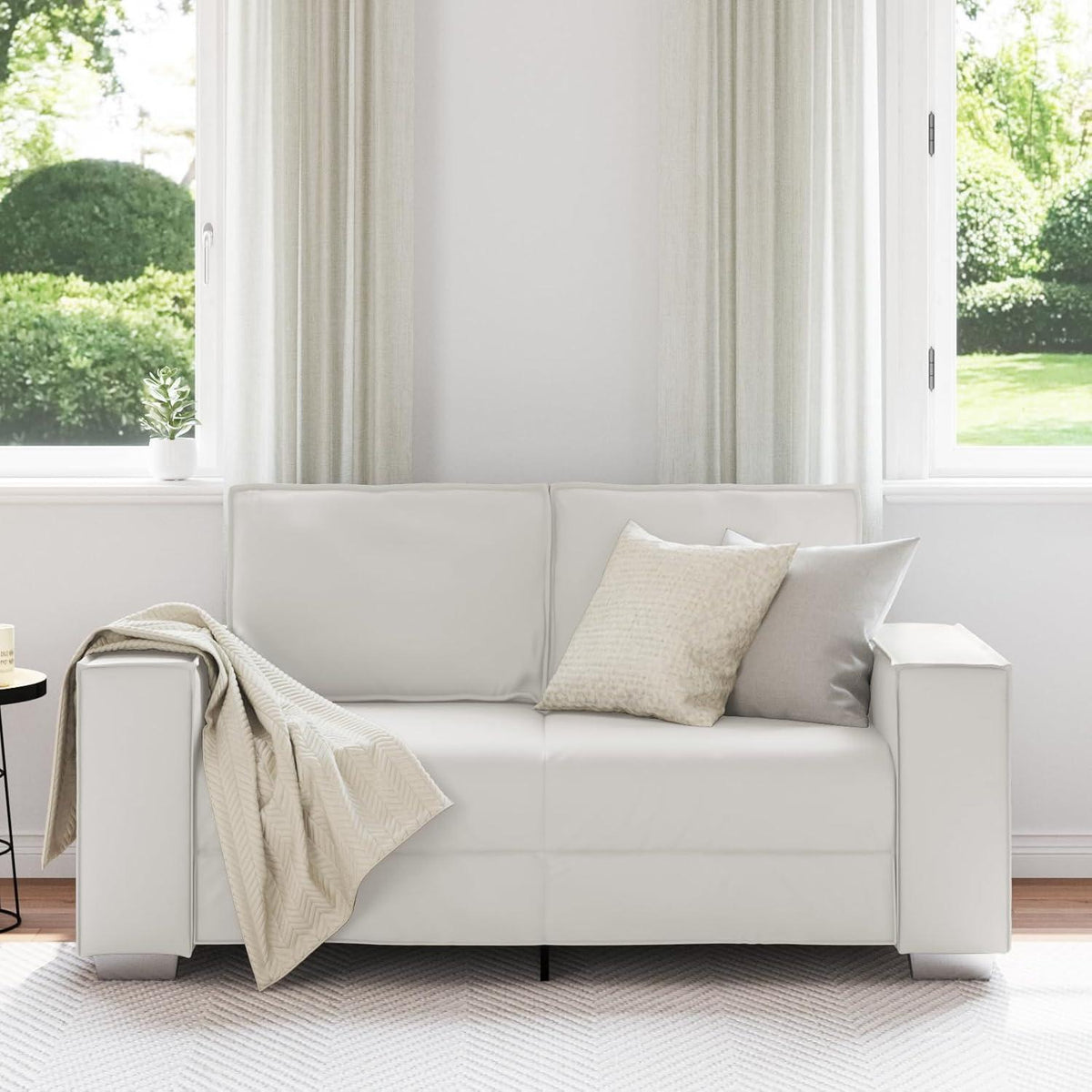 2-Sitzer Sofa Weiß – Werkzeugfrei, Kunstleder, 120 cm