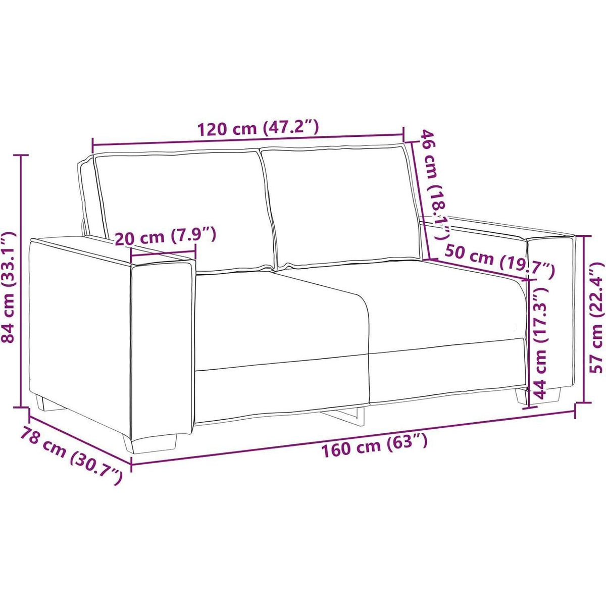 Graues 2-Sitzer Sofa 120 cm –, Einfache Montage in Lederoptik
