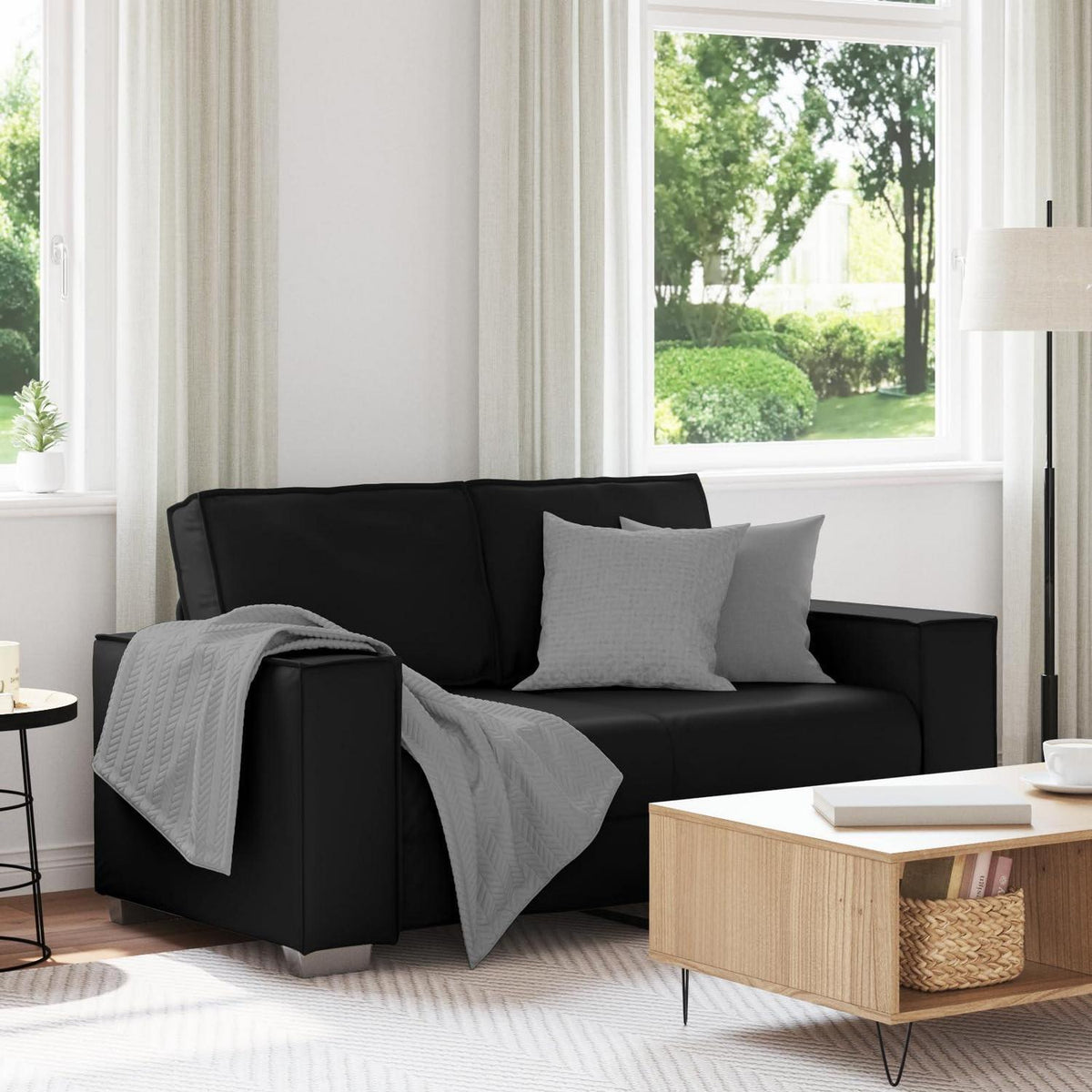 2-Sitzer Sofa Schwarz – Couch 120cm in Lederoptik