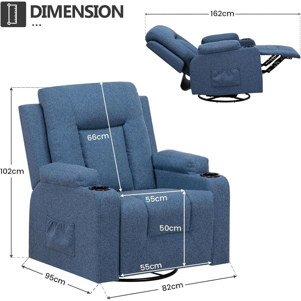 Relaxsessel mit Liegefunktion & Fußstütze – Drehbar, Blau