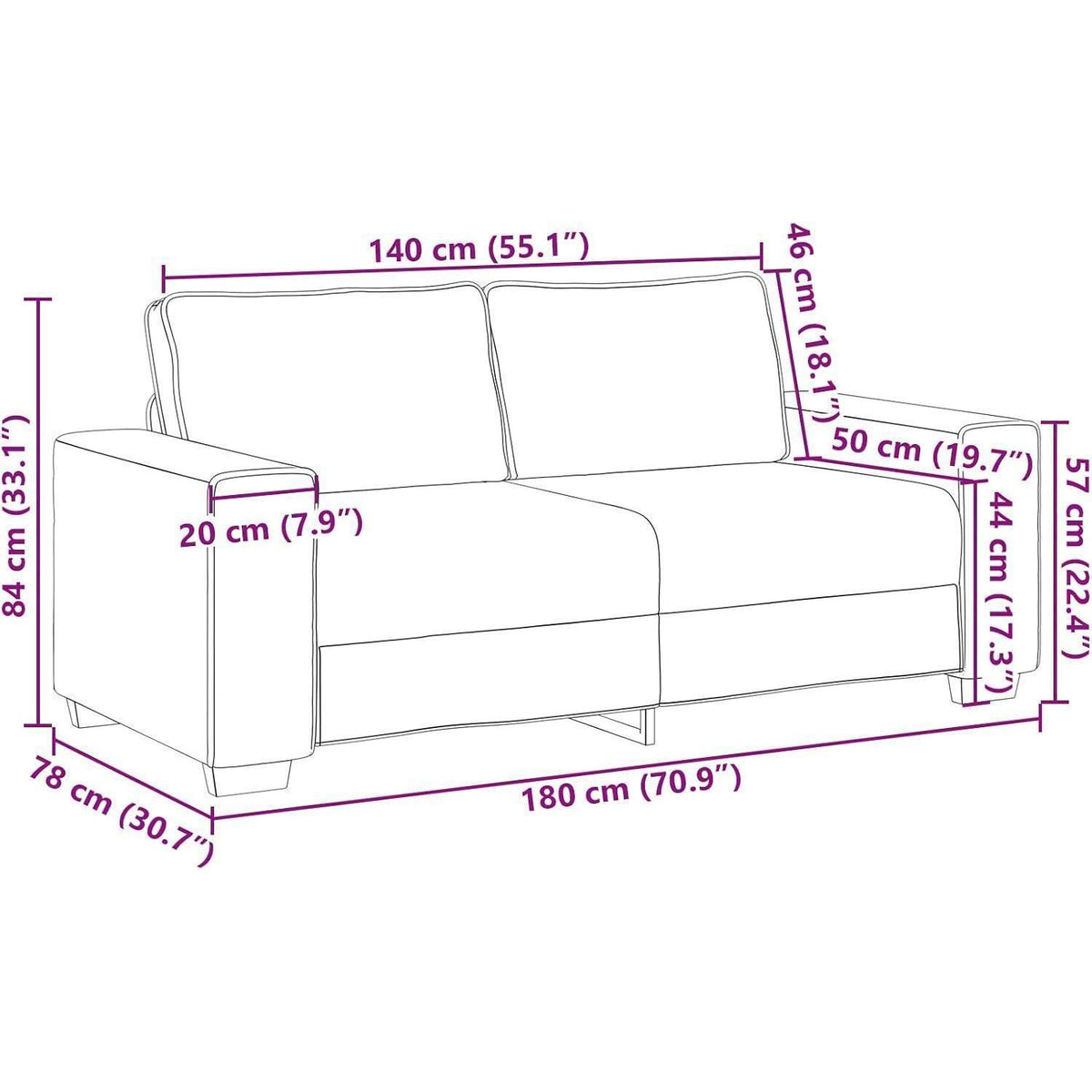 2-Sitzer Sofa Schwarz – Modernes Sofa 140cm in Lederoptik