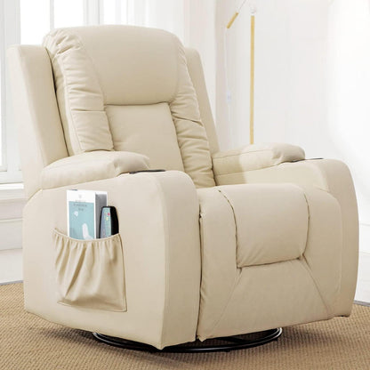 Relaxsessel mit Liegefunktion & Fußstütze – 360° Drehbar, Weiß