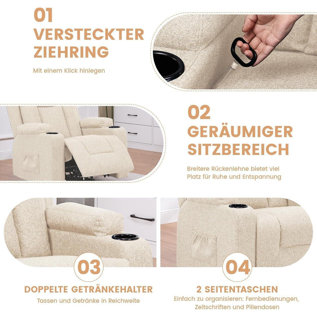 Relaxsessel mit Liegefunktion & Fußstütze – 360° Drehbar