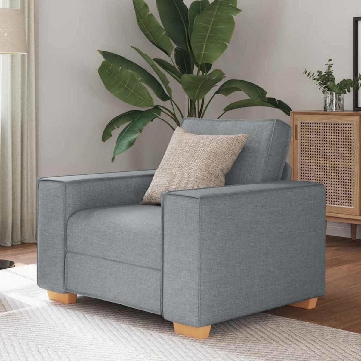 Hellgrauer Stoff-Sessel | Kleines Sofa für Wohnzimmer & Büro