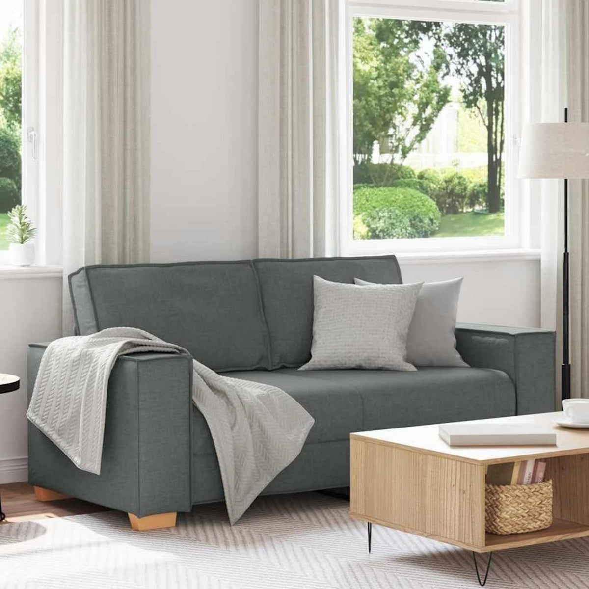 2-Sitzer Sofa Dunkelgrau – Modernes Stoffsofa mit Kissen 140cm