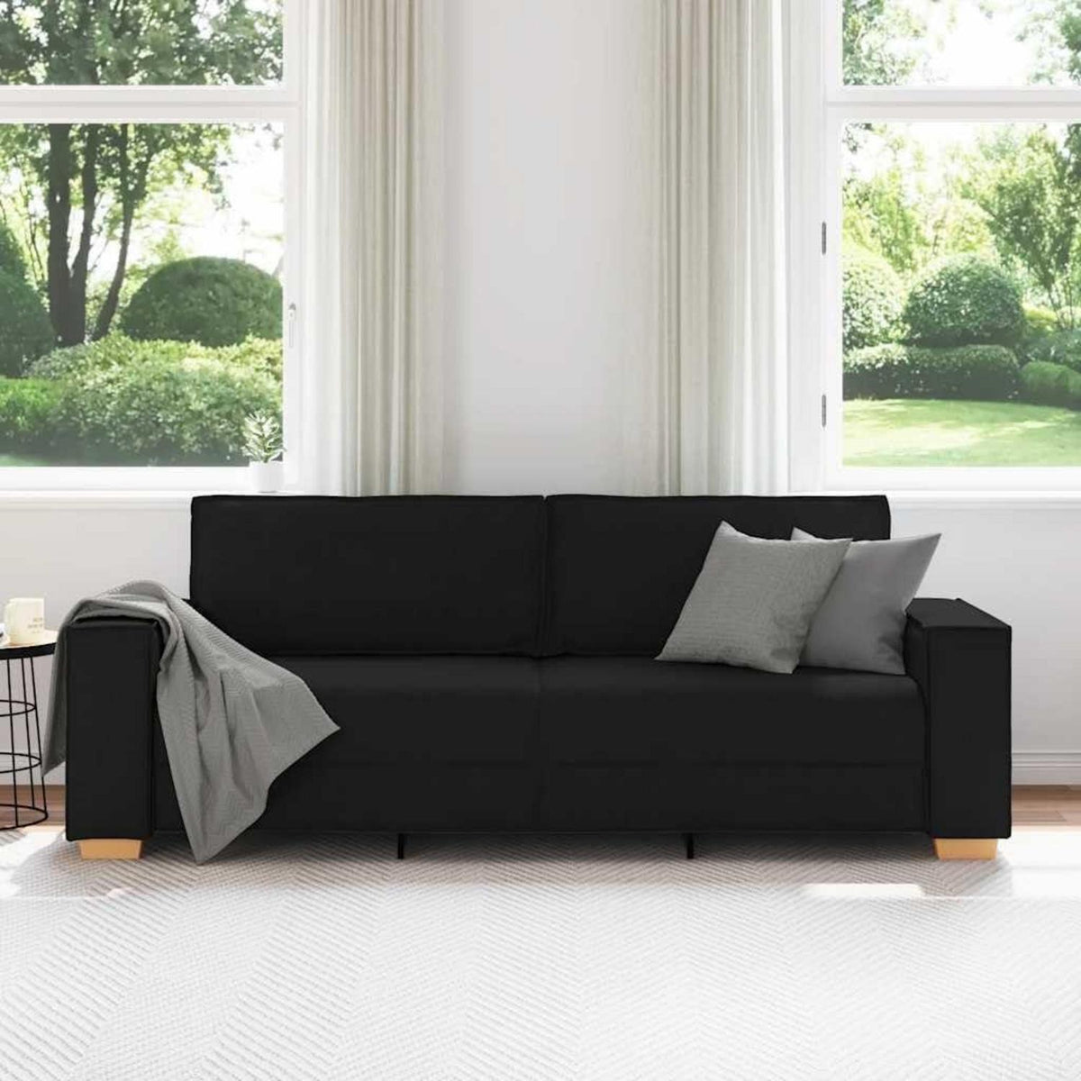 3-Sitzer Sofa Schwarz mit Schlaffunktion 180 cm