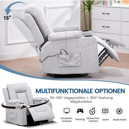 Relaxsessel mit Liegefunktion & Fußstütze – Drehbar, Hellgrau