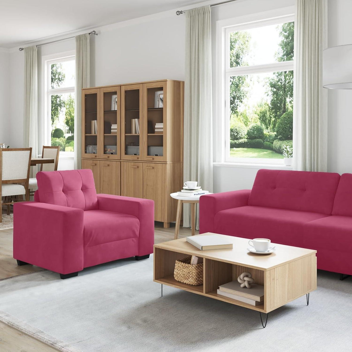 Weinrot Samt Sofagarnitur 3-TLG. mit Schlaffunktion