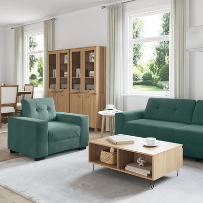 3-TLG. Samt Sofagarnitur Dunkelgrün – Modernes Wohnzimmer Set