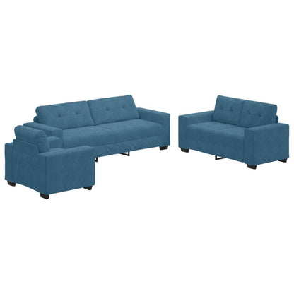 3-TLG. Samt Sofagarnitur Blau – Modernes Wohnzimmer Set