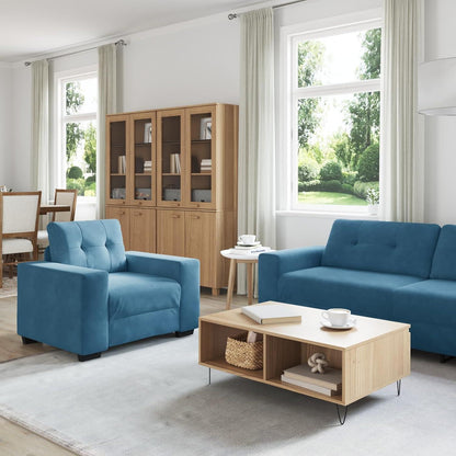 3-TLG. Samt Sofagarnitur Blau – Modernes Wohnzimmer Set