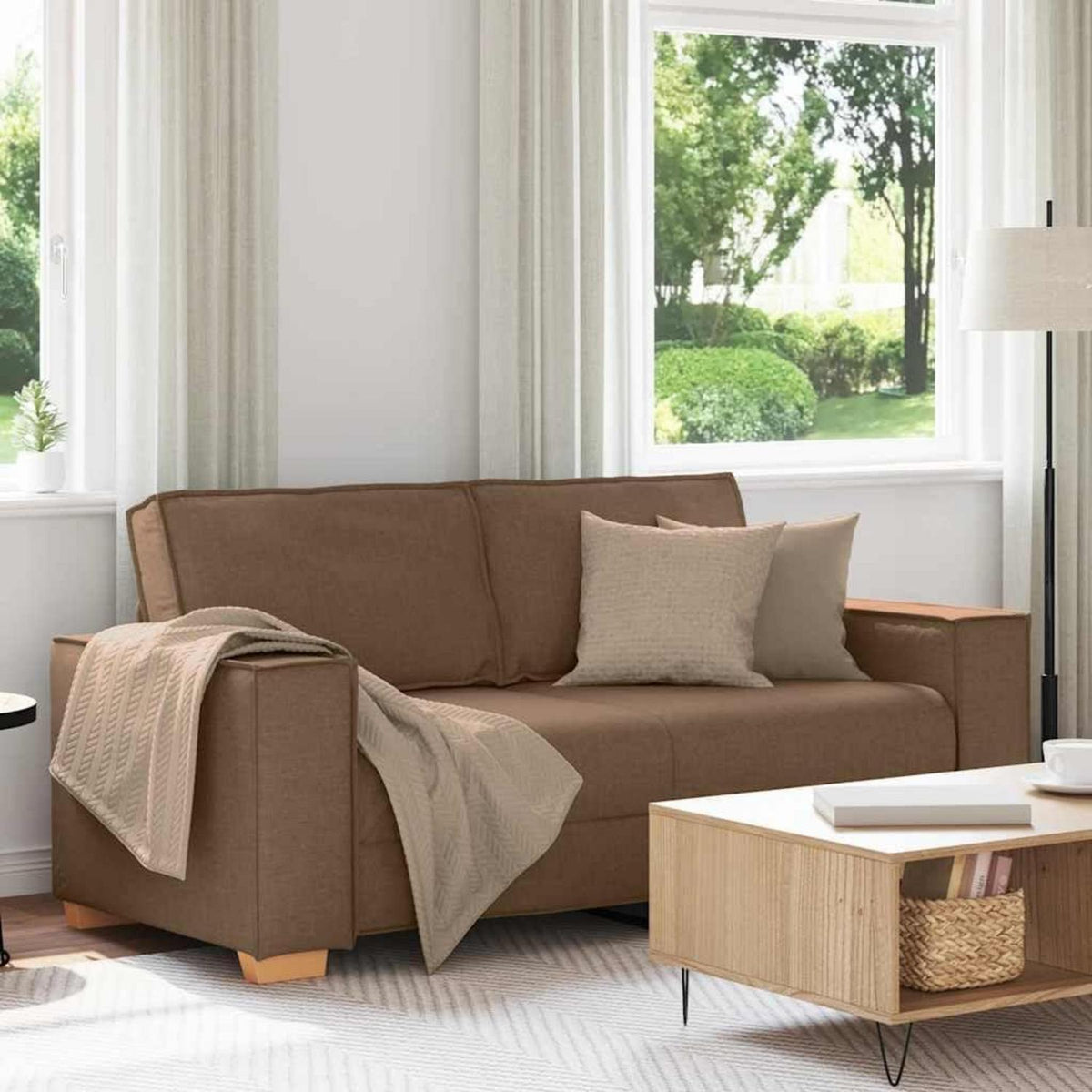 2-Sitzer Schlafsofa Braun – Bequemes Stoffsofa 140cm