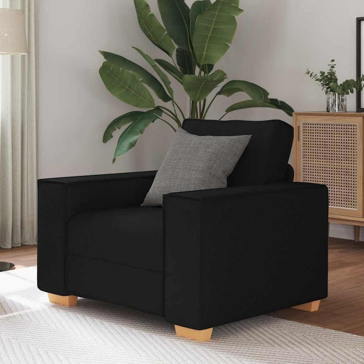 Polstersessel Schwarz 60cm – Bequemes Stoffsofa mit Kissen