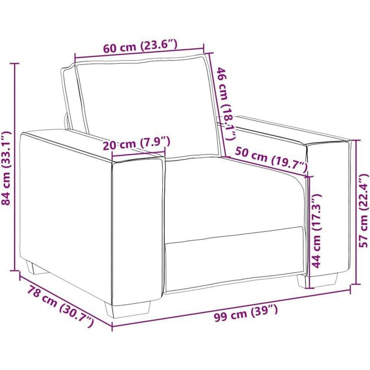 Polstersessel Schwarz 60cm – Bequemes Stoffsofa mit Kissen