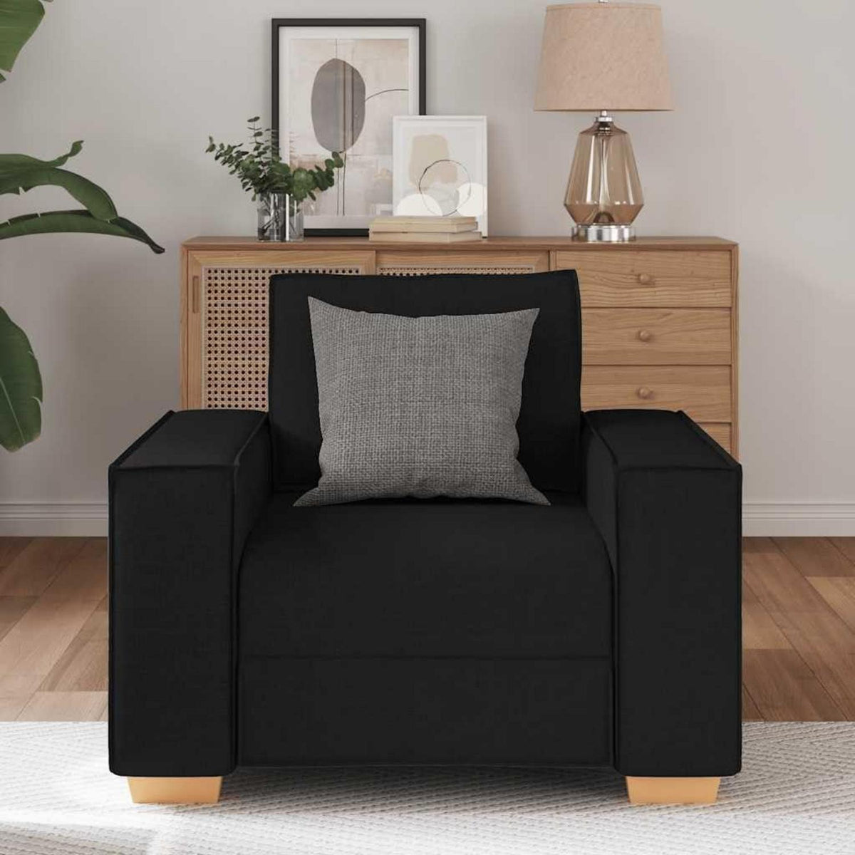Polstersessel Schwarz 60cm – Bequemes Stoffsofa mit Kissen