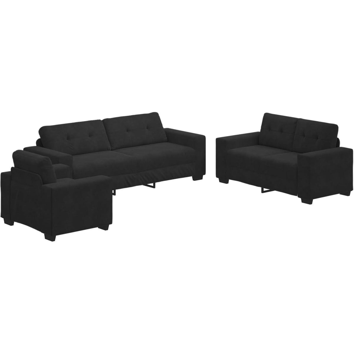 3-TLG. Samt Sofagarnitur Schwarz – Modernes Wohnzimmer Set