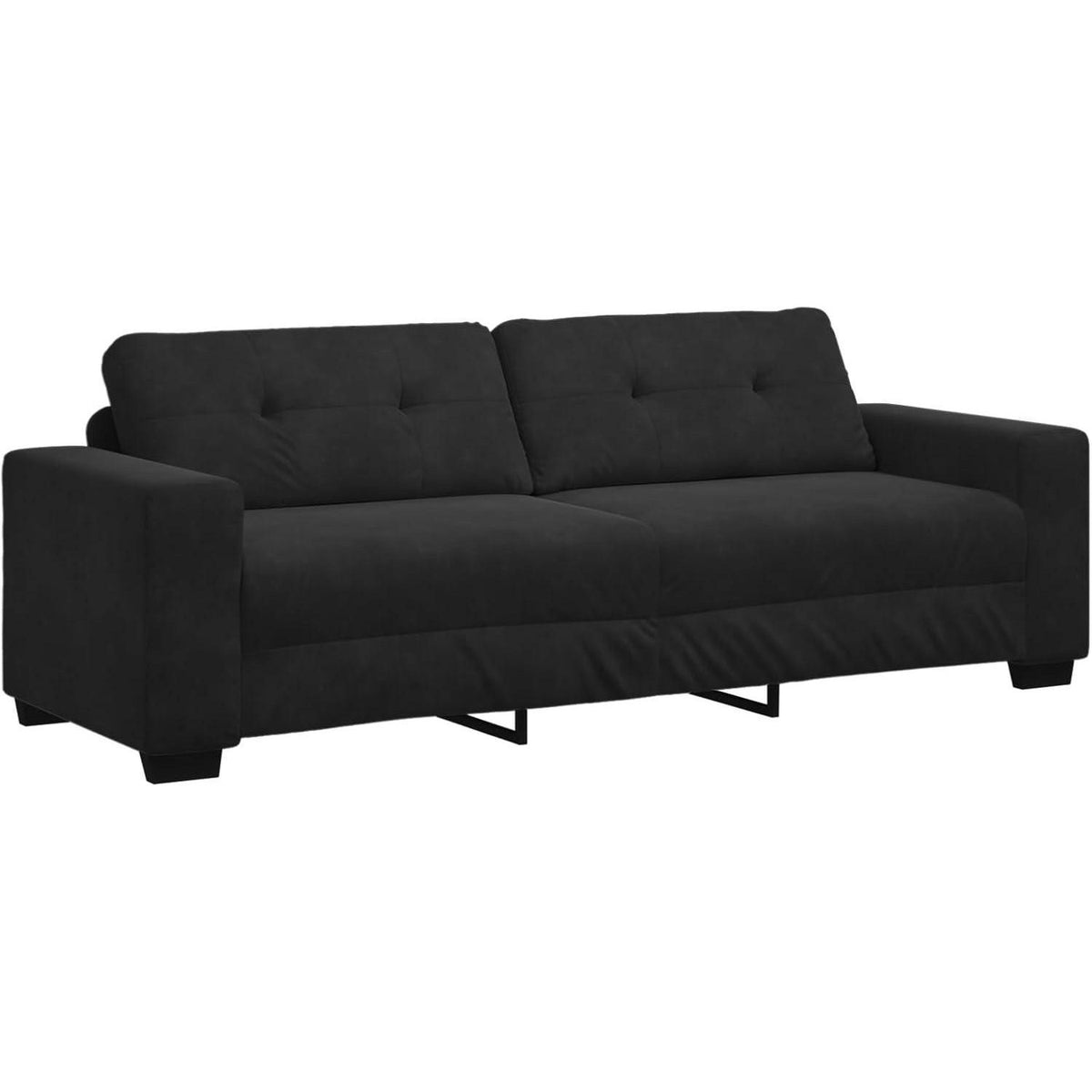 3-TLG. Samt Sofagarnitur Schwarz – Modernes Wohnzimmer Set