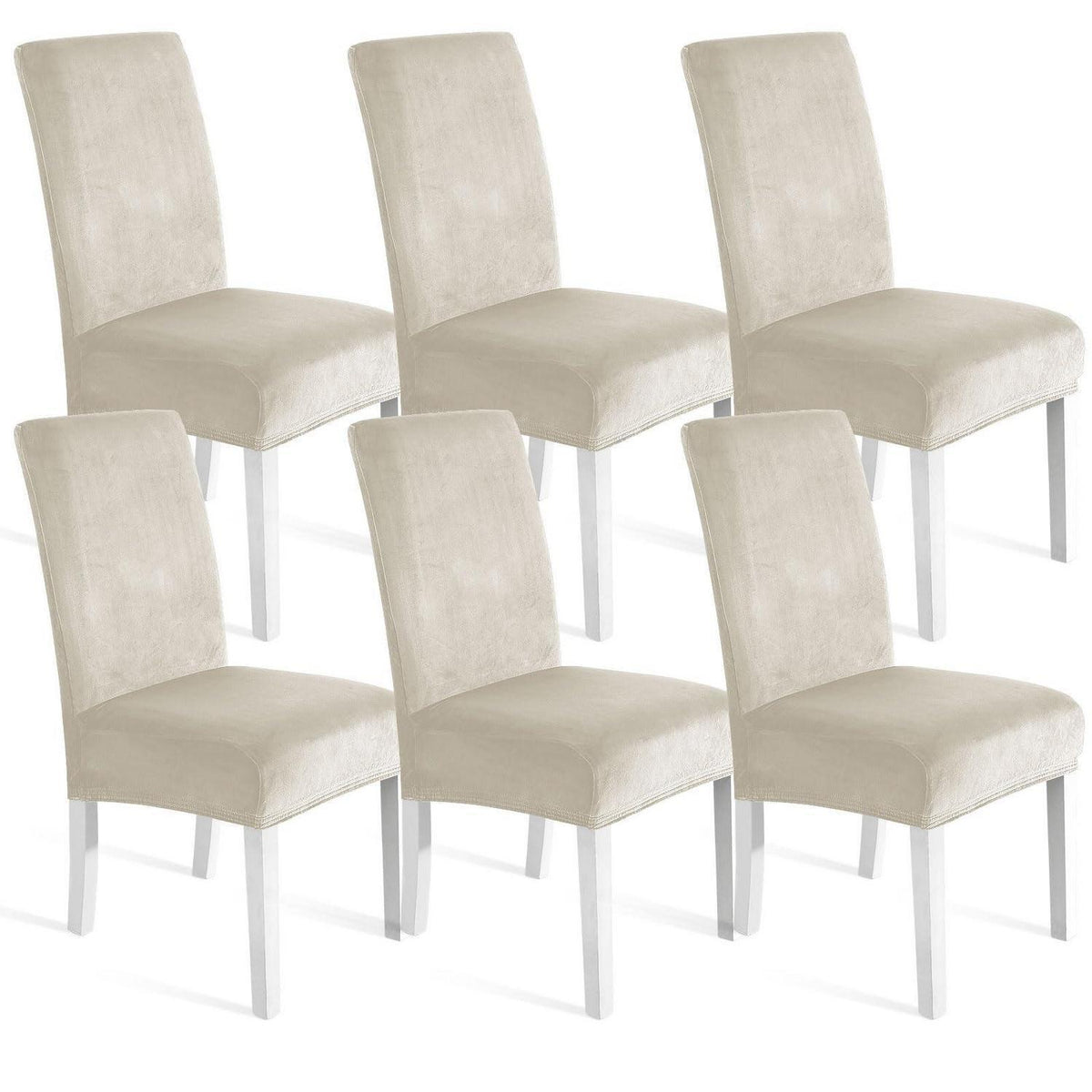 Samt Stuhlhussen 6er Set – Stretch, Waschbar, Beige