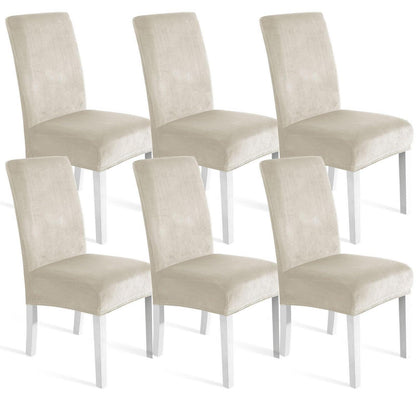Samt Stuhlhussen 6er Set – Stretch, Waschbar, Beige