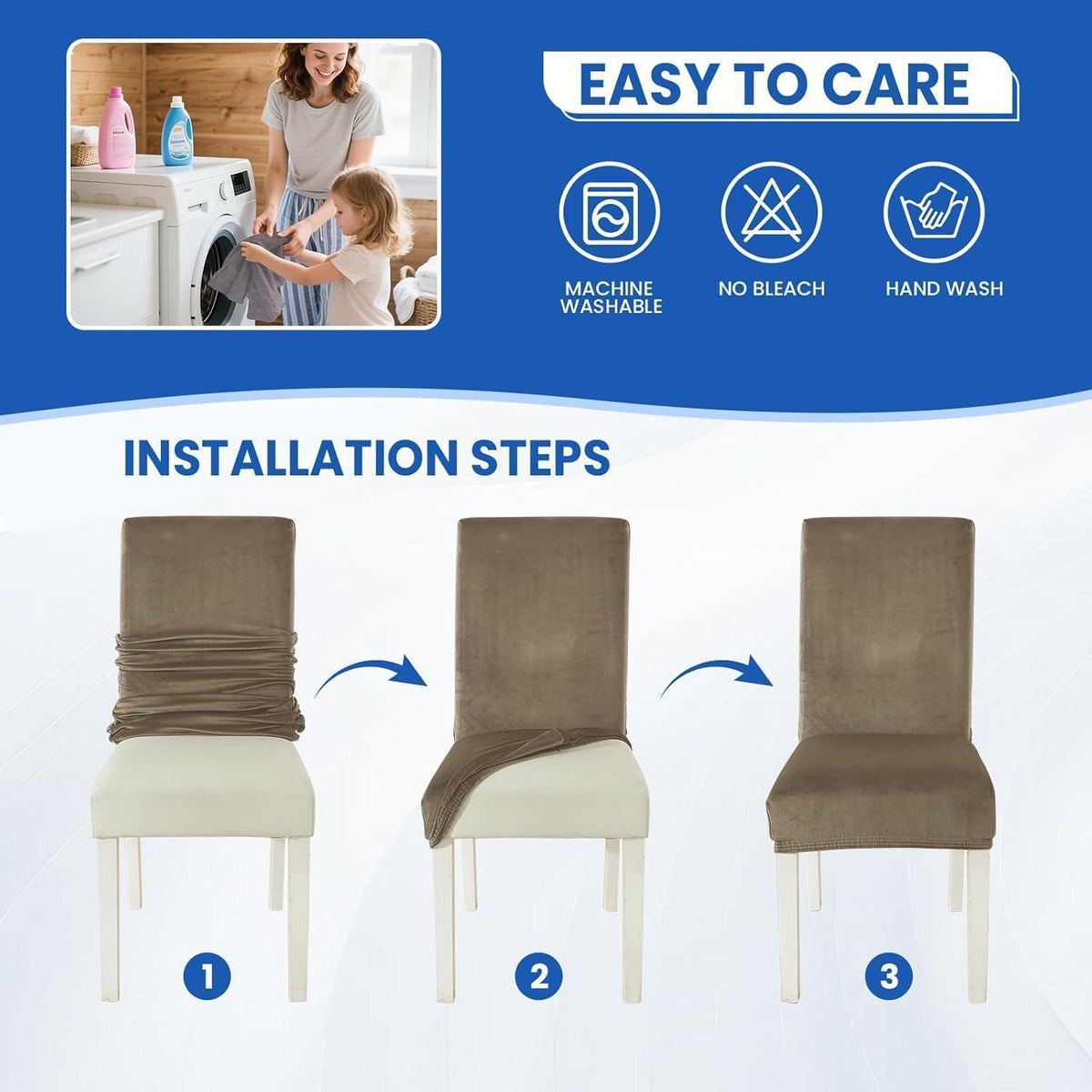Samt Stuhlhussen 2er Set – Stretch, Waschbar & Kratzfest