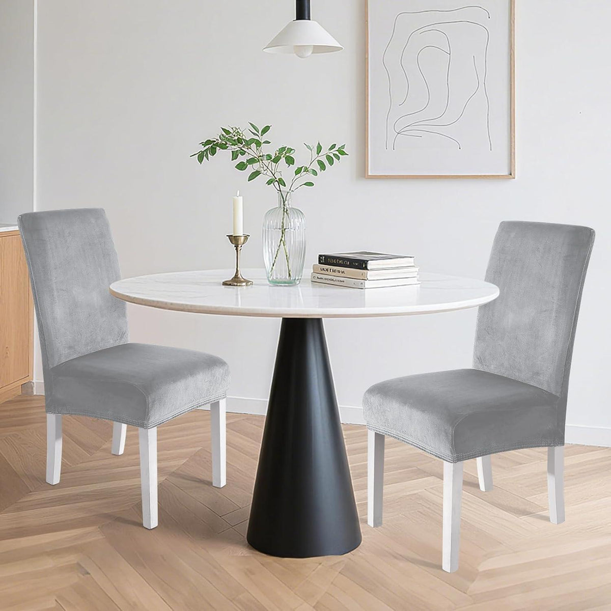 Samt Stuhlhussen 2er Set – Stretch, Waschbar & Kratzfest