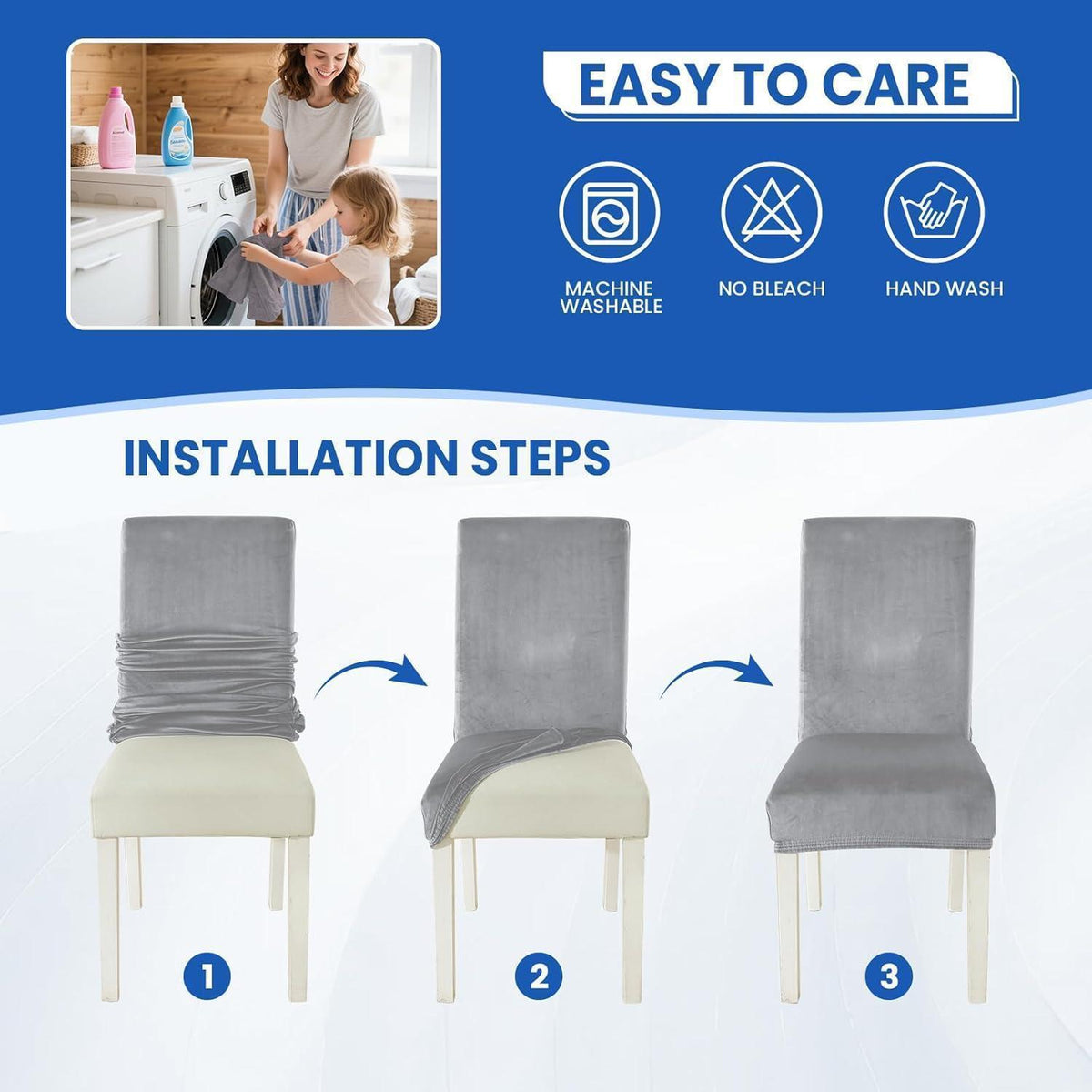 Samt Stuhlhussen 2er Set – Stretch, Waschbar & Kratzfest