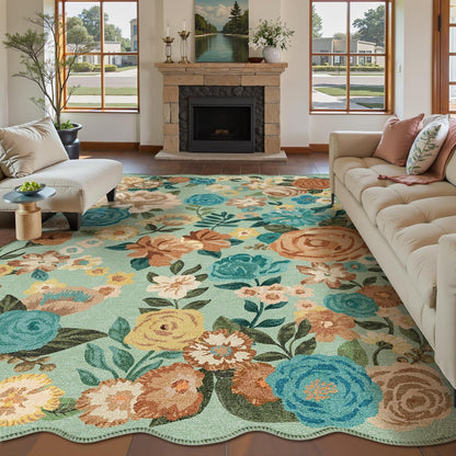 Grüner Wohnteppich 200x300cm – Waschbarer Teppich mit Wellenmuster