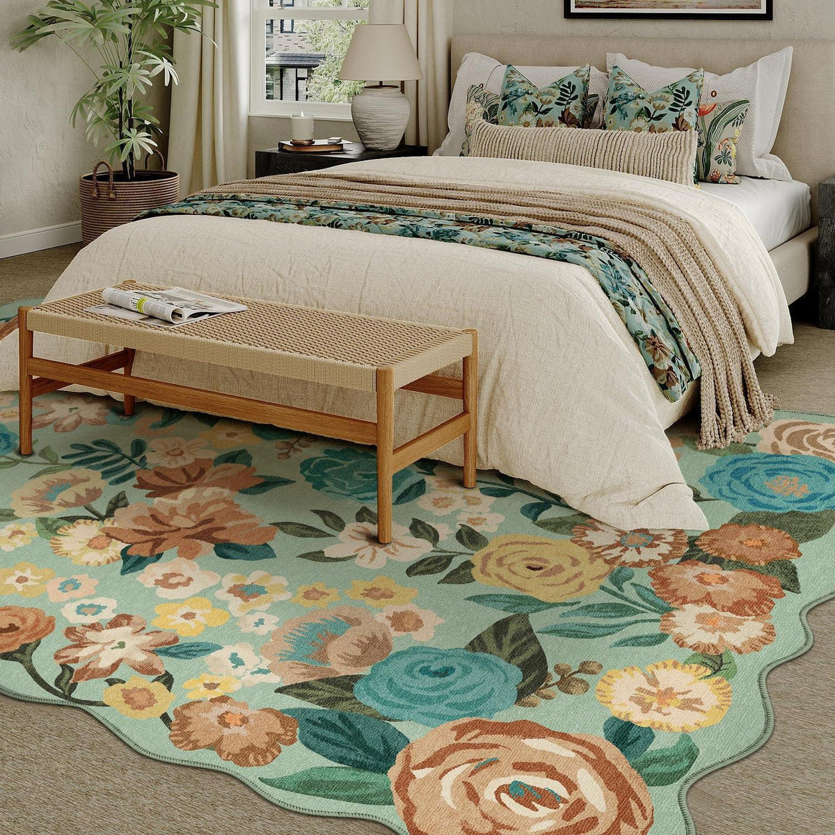 Grüner Wohnteppich 200x300cm – Waschbarer Teppich mit Wellenmuster