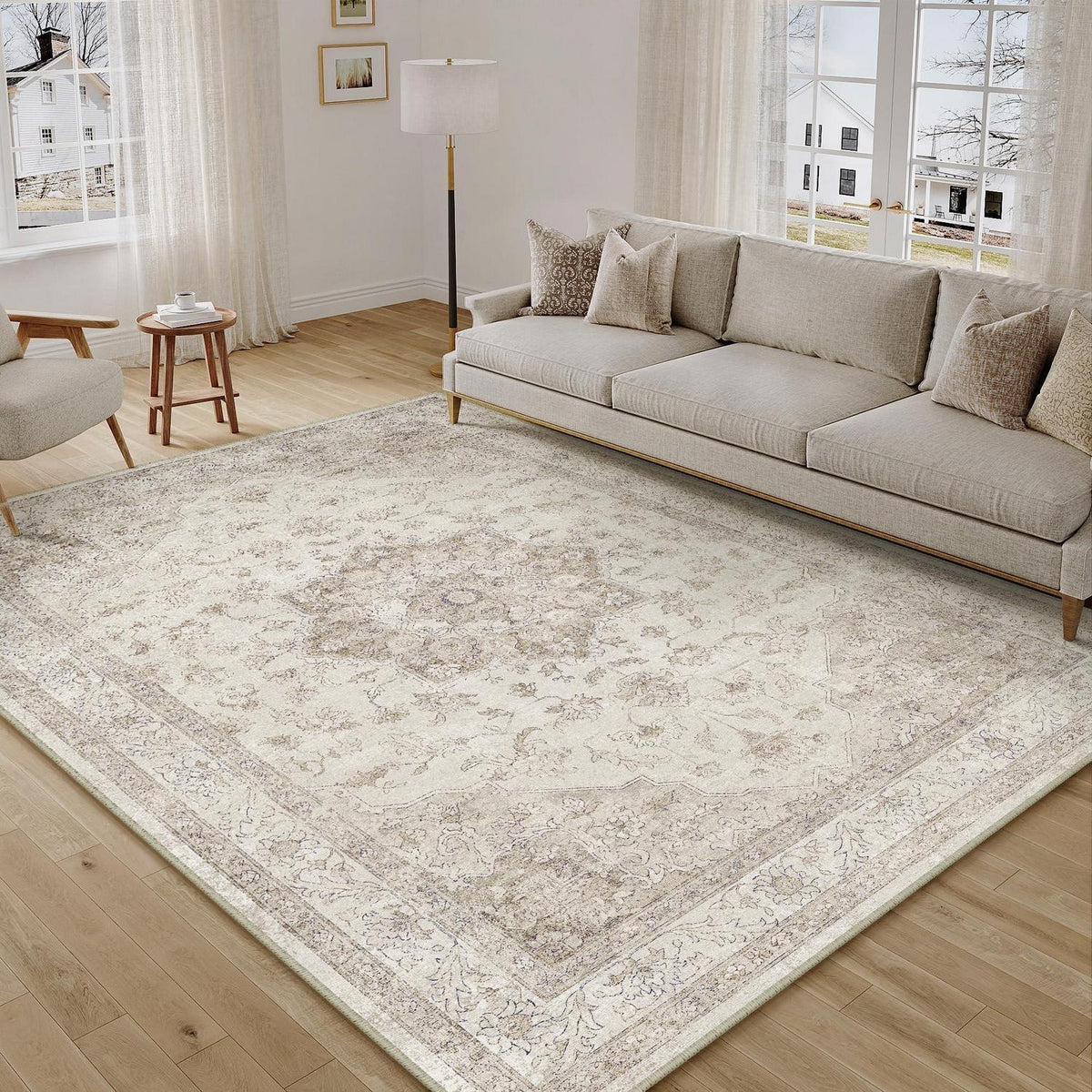 Vintage Teppich Beige Rechteckig 160x230cm Waschbar