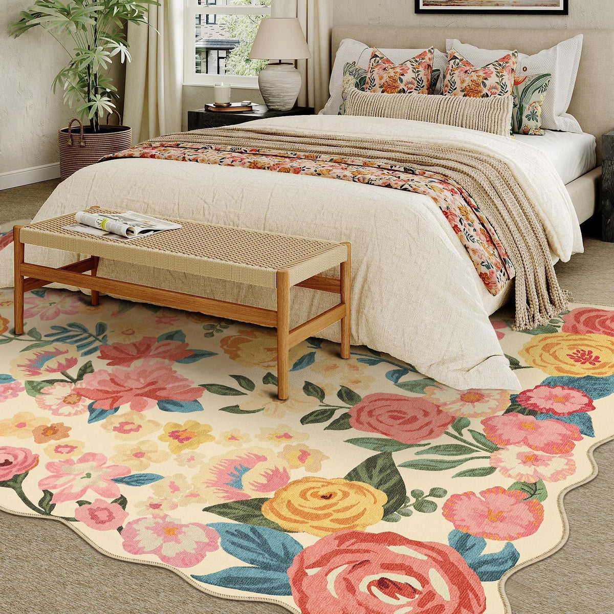 Wellenmuster Teppich Beige 200x300cm – Waschbarer Wohnteppich