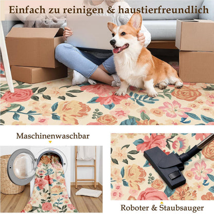 Wellenmuster Teppich Beige 200x300cm – Waschbarer Wohnteppich