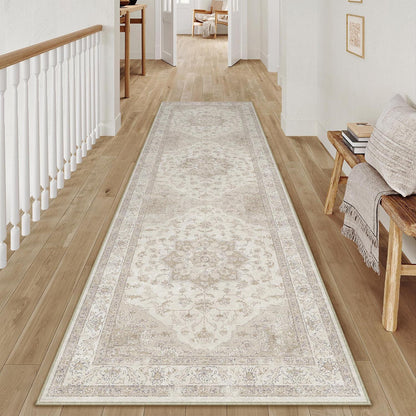 Vintage Läufer Beige 60x240cm – Waschbarer Teppich für Flur