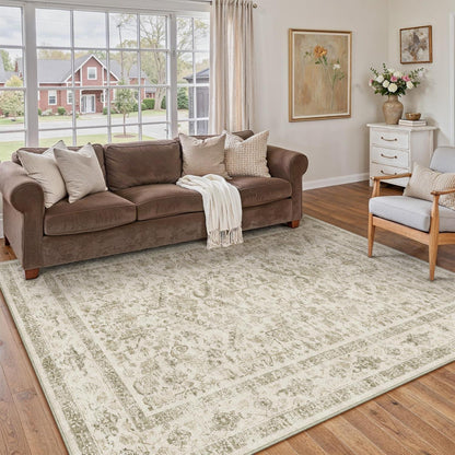 Vintage Teppich Beige 160x230cm – Waschbar & Rutschfest