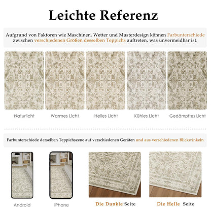Vintage Teppich Beige 160x230cm – Waschbar & Rutschfest