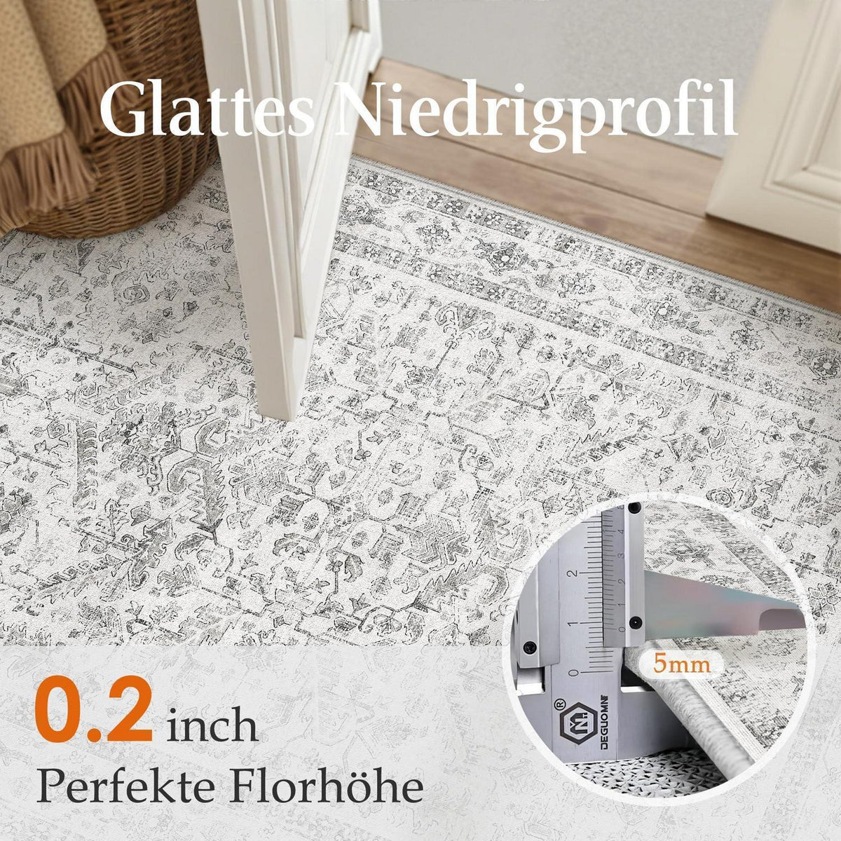 Vintage Teppich Grau 160x230cm Waschbar Rechteckig