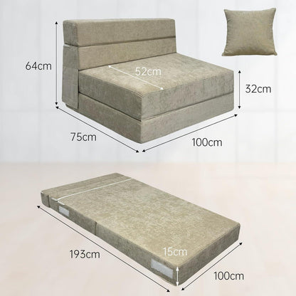 Klappsofa mit Schlaffunktion – Beiges Gästebett 100x190 cm