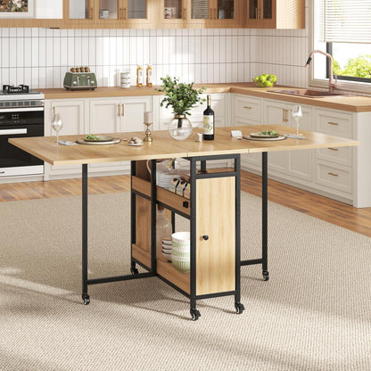 Klappbarer Esstisch Holz Metall mit Stauraum & Rollen 130cm
