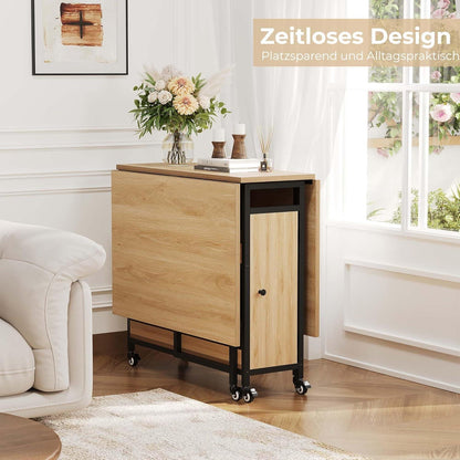 Klappbarer Esstisch Holz Metall mit Stauraum & Rollen 130cm