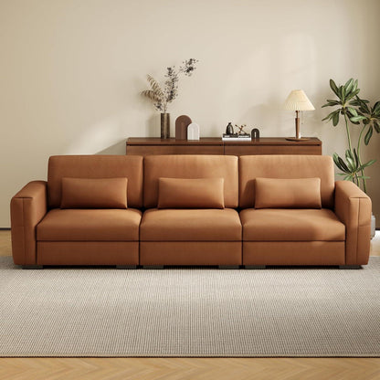 Bequemes 3-Sitzer Sofa Lederoptik 276x98x90cm Orangebraun